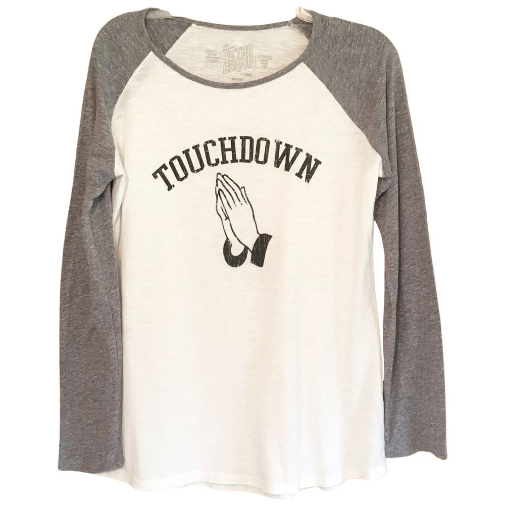 Original Retro Brand Top Touch Down Football Prayer Graphic Tee Large NEW